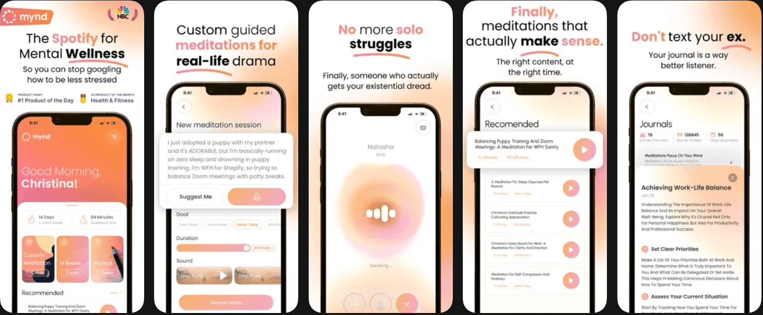 Mynd app screens